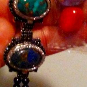 COPPER MOJAVE MULTI COLOR TURQUOISE BRACELET SET W/ BLACK JADE AND BLACK SPINEL